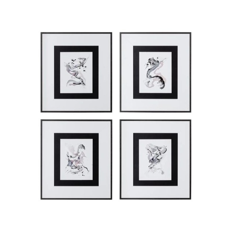 Set 4 Frames Black Abstract