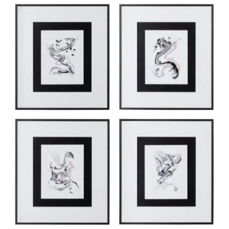 Set 4 Frames Black Abstract