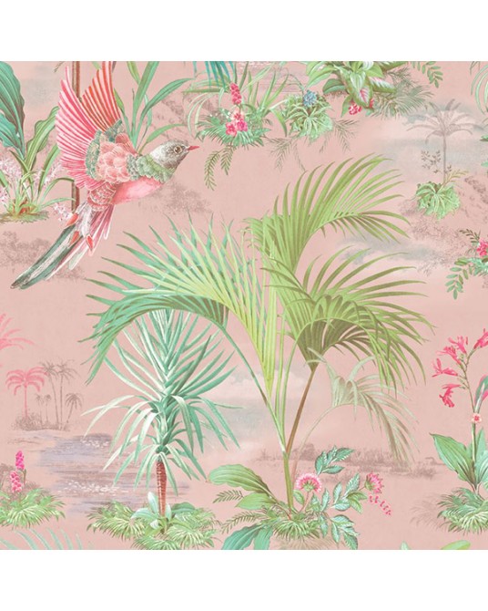 Wallpaper Palm Scene Pink