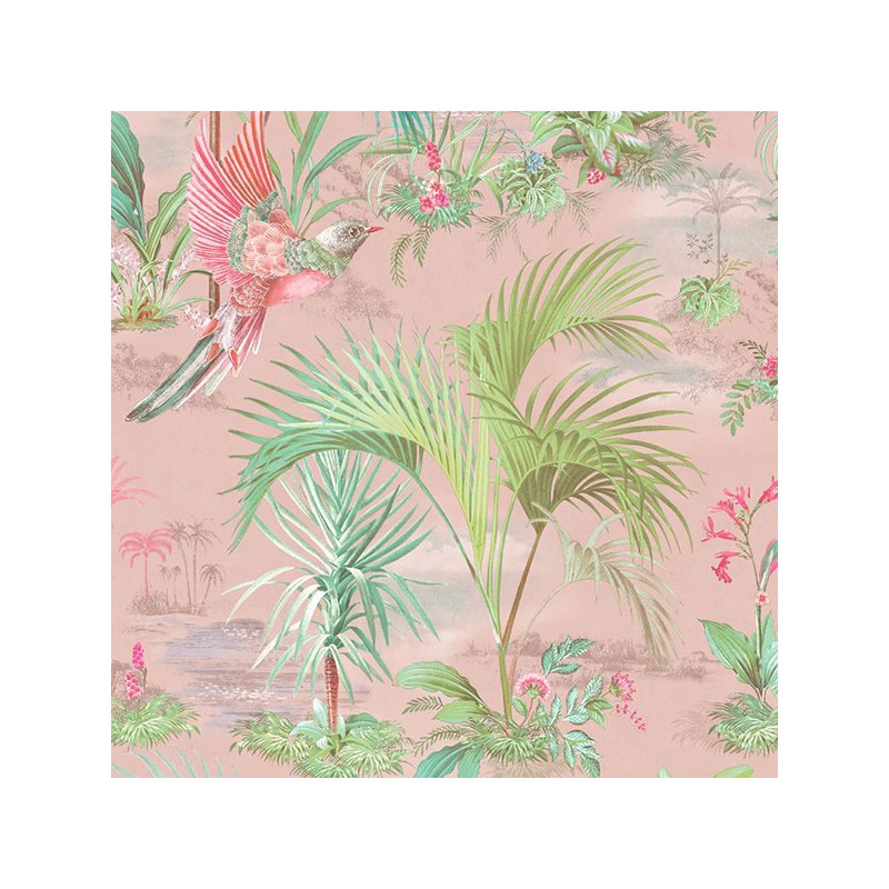 Wallpaper Palm Scene Pink