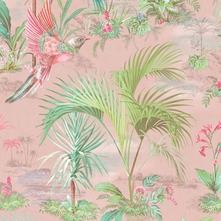 Wallpaper Palm Scene Pink